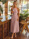 Tea Length Chiffon A-Line Halter Pleated Cocktail Dresses with 3D Flowers