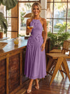 Tea Length Chiffon A-Line Halter Pleated Cocktail Dresses with 3D Flowers