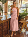 Tea Length Chiffon A-Line Halter Pleated Cocktail Dresses with 3D Flowers