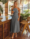 Tea Length Chiffon A-Line Halter Pleated Cocktail Dresses with 3D Flowers