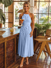 Tea Length Chiffon A-Line Halter Pleated Cocktail Dresses with 3D Flowers