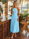 Tea Length Chiffon A-Line Halter Pleated Cocktail Dresses with 3D Flowers