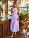 Tea Length Chiffon A-Line Halter Pleated Cocktail Dresses with 3D Flowers