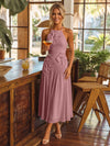 Tea Length Chiffon A-Line Halter Pleated Cocktail Dresses with 3D Flowers