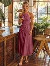 Tea Length Chiffon A-Line Halter Pleated Cocktail Dresses with 3D Flowers