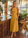 Tea Length Chiffon A-Line Halter Pleated Cocktail Dresses with 3D Flowers