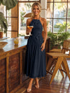 Tea Length Chiffon A-Line Halter Pleated Cocktail Dresses with 3D Flowers