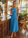 Tea Length Chiffon A-Line Halter Pleated Cocktail Dresses with 3D Flowers