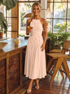 Tea Length Chiffon A-Line Halter Pleated Cocktail Dresses with 3D Flowers