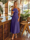 Tea Length Chiffon A-Line Halter Pleated Cocktail Dresses with 3D Flowers