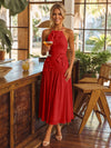 Tea Length Chiffon A-Line Halter Pleated Cocktail Dresses with 3D Flowers