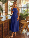 Tea Length Chiffon A-Line Halter Pleated Cocktail Dresses with 3D Flowers