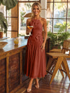 Tea Length Chiffon A-Line Halter Pleated Cocktail Dresses with 3D Flowers