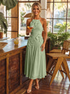 Tea Length Chiffon A-Line Halter Pleated Cocktail Dresses with 3D Flowers