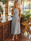 Tea Length Chiffon A-Line Halter Pleated Cocktail Dresses with 3D Flowers