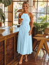 Tea Length Chiffon A-Line Halter Pleated Cocktail Dresses with 3D Flowers