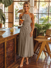 Tea Length Chiffon A-Line Halter Pleated Cocktail Dresses with 3D Flowers