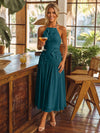 Tea Length Chiffon A-Line Halter Pleated Cocktail Dresses with 3D Flowers