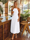 Tea Length Chiffon A-Line Halter Pleated Cocktail Dresses with 3D Flowers