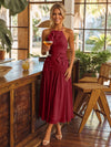 Tea Length Chiffon A-Line Halter Pleated Cocktail Dresses with 3D Flowers