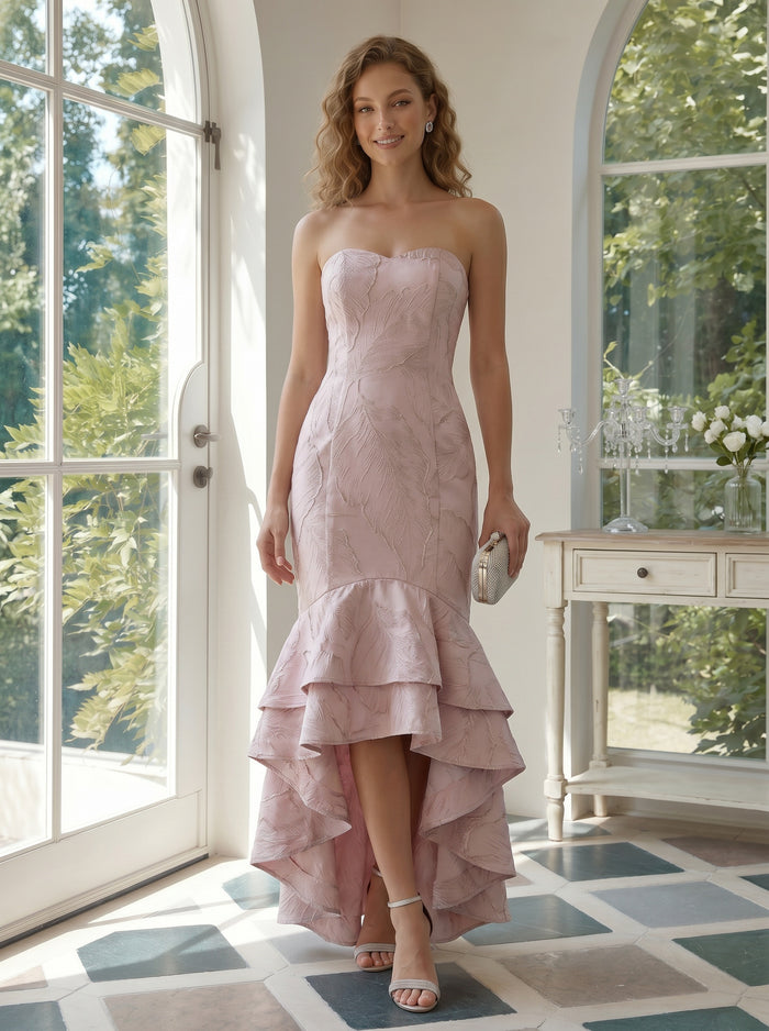 Jacquard High Low Sweetheart Tiered Formal Dresses