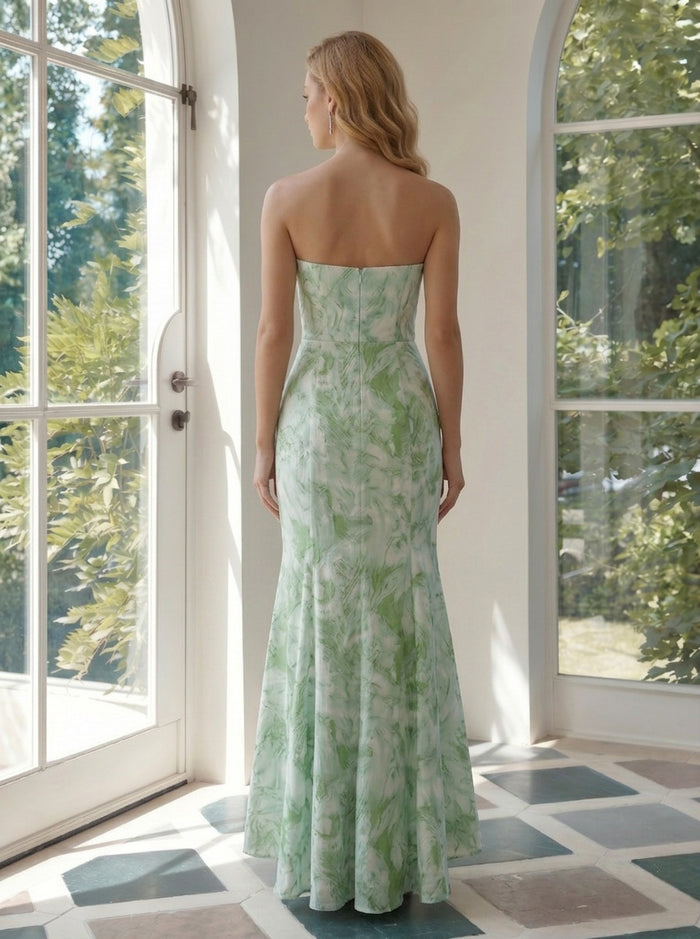 Jacquard High Low Strapless Formal Dresses with Ruffles