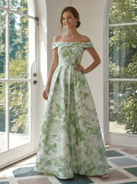Jacquard A-Line Off the Shoulder Pleated Formal Dresses