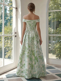 Jacquard A-Line Off the Shoulder Pleated Formal Dresses