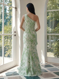 Jacquard High Low One Shoulder Formal Dresses with Ruffles