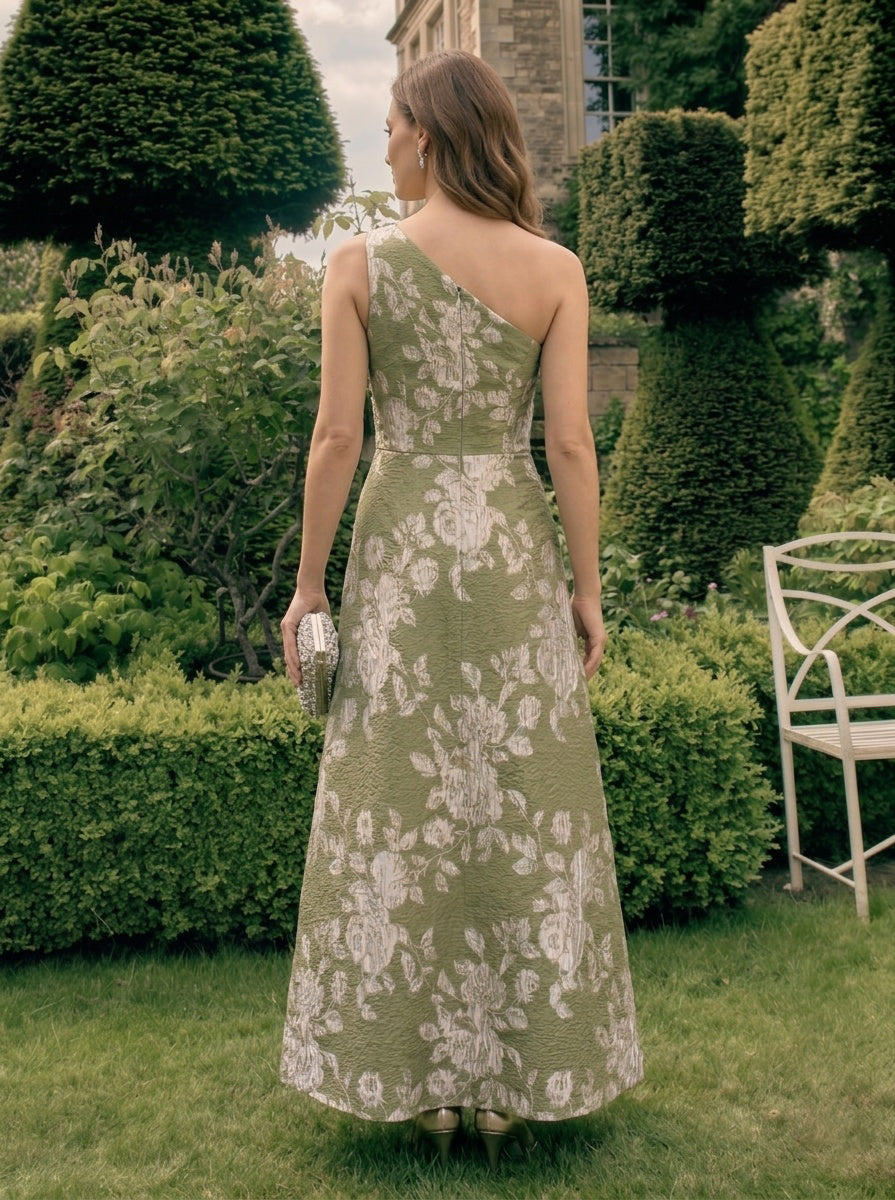 Jacquard A-Line One Shoulder Formal Dresses with Shawl