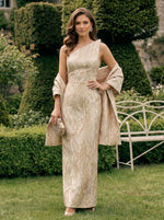 Jacquard Sheath One Shoulder Formal Dresses with Shawl
