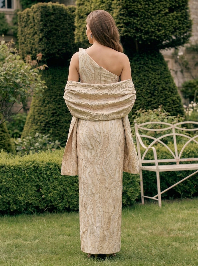 Jacquard Sheath One Shoulder Formal Dresses with Shawl