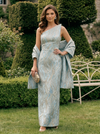 Jacquard Sheath One Shoulder Formal Dresses with Shawl