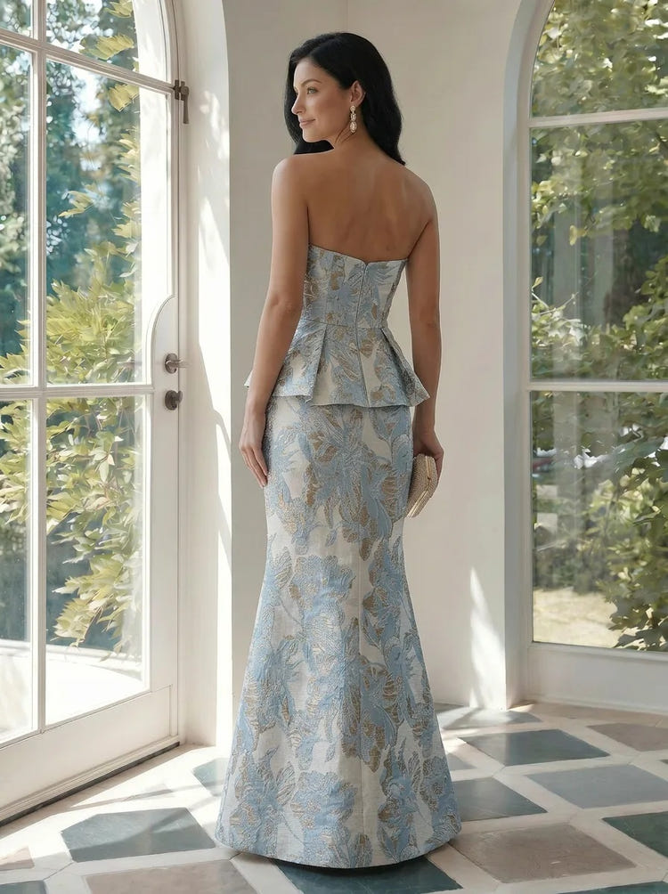 Long Jacquard Satin Mermaid Sweetheart Formal Dresses