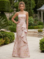Jacquard Mermaid Strapless Formal Dresses with Ruffles