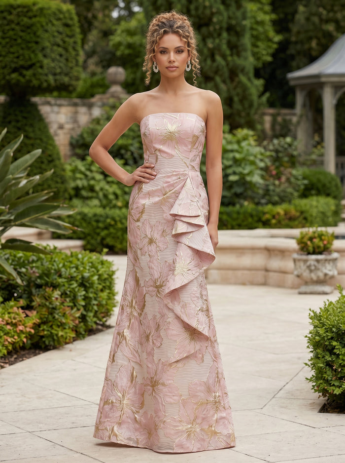 Jacquard Mermaid Strapless Formal Dresses with Ruffles