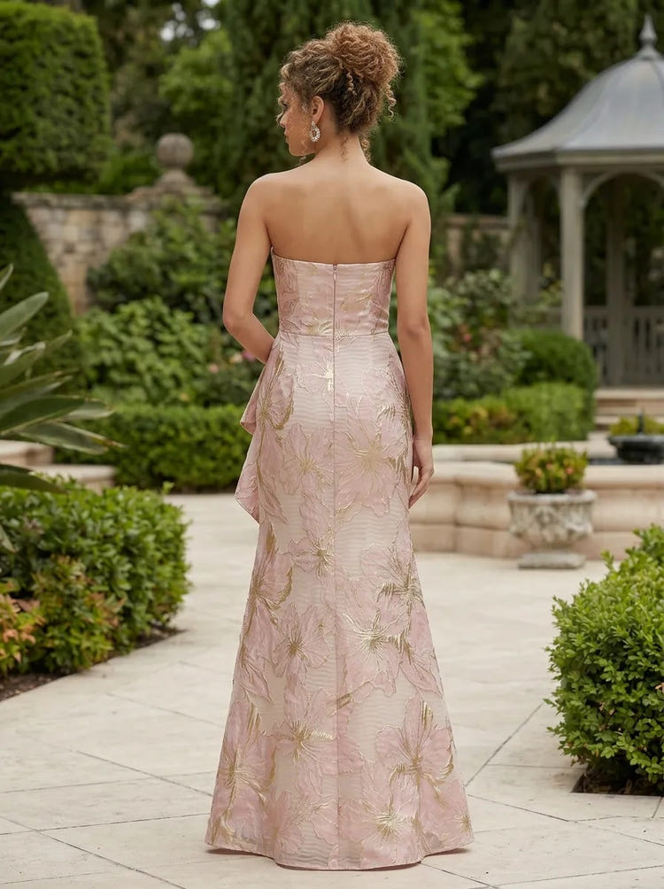 Jacquard Mermaid Strapless Formal Dresses with Ruffles