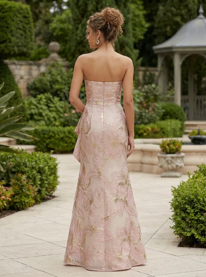 Jacquard Mermaid Strapless Formal Dresses with Ruffles