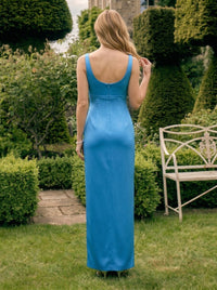 Satin Sheath Square Neck Formal Dresses with Bow