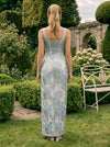 Jacquard Sheath Square Neck Formal Dresses with Bow