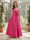 Satin A-Line One Shoulder Formal Dresses with 3D Flowers