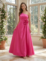 Satin A-Line One Shoulder Formal Dresses with 3D Flowers