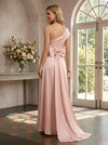 Satin High Low One Shoulder Formal Dresses with Bow