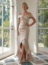 Jacquard High Low Off the Shoulder Formal Dresses with Side Slit