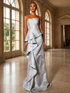 Jacquard Mermaid Strapless Formal Dresses with Ruffles