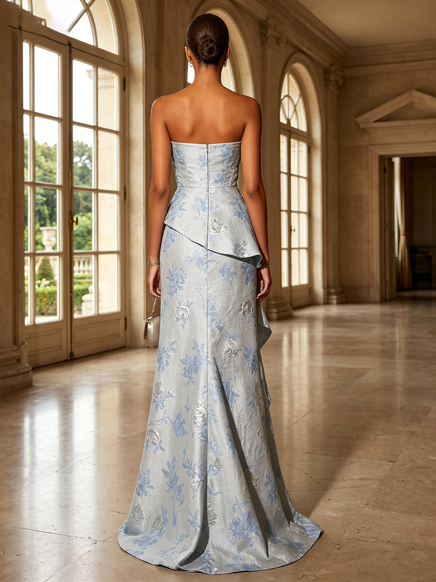 Jacquard Mermaid Strapless Formal Dresses with Ruffles