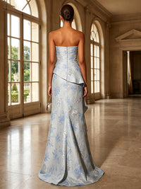 Jacquard Mermaid Strapless Formal Dresses with Ruffles