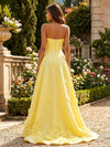 Satin A-Line Strapless Formal Dresses with 3D Flowers