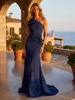 Jersey Mermaid One Shoulder Formal Dresses with 3D Flowers