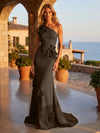 Jersey Mermaid One Shoulder Formal Dresses with 3D Flowers
